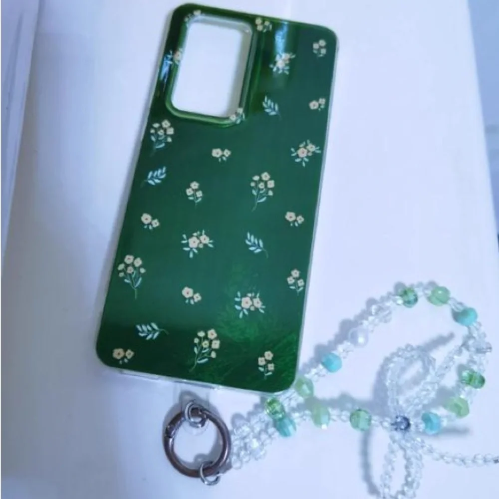 Floral Green Phone Case with Beaded Strap